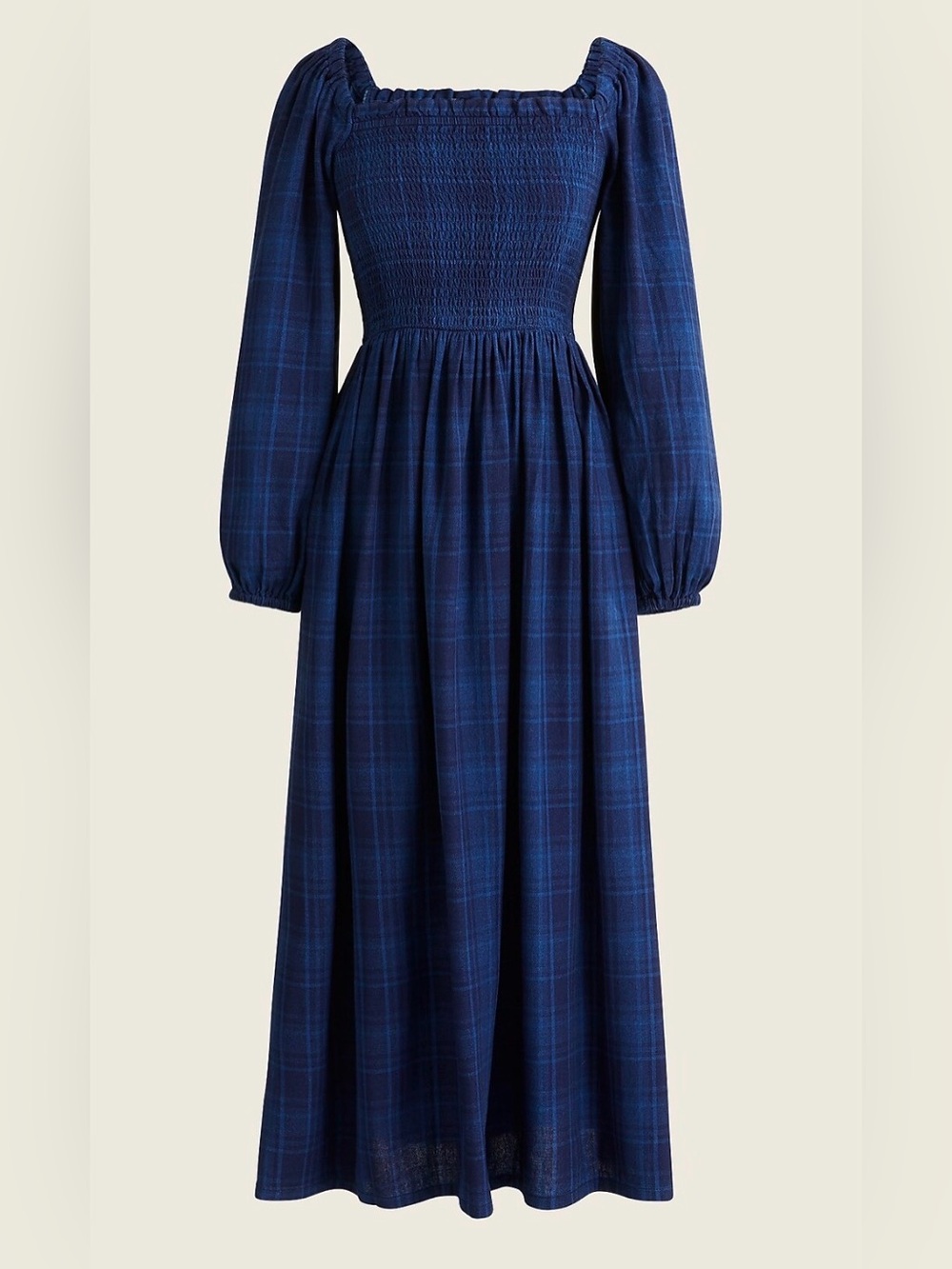 Like new J Crew plaid smocked puff sleeve midi dress